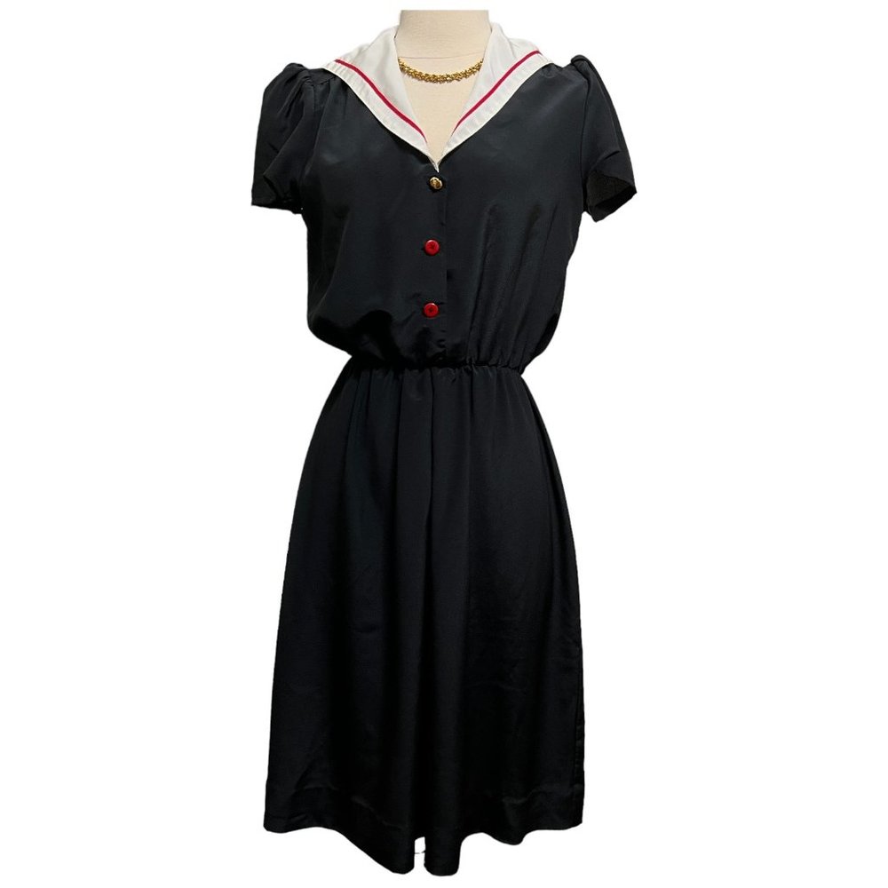 Vintage navy blue sailor collar secretary dress